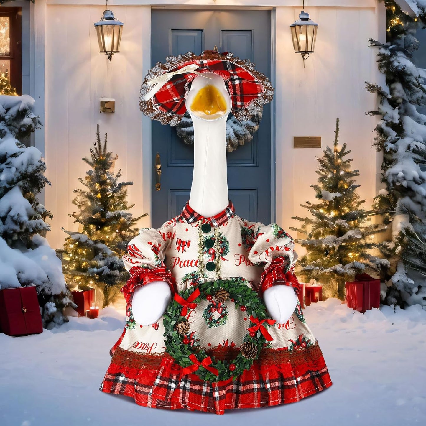 Suzile Christmas Wreath Outfit Clothes for 23 Inch High Cement or Plastic Geese Ghost Lawn Porch Goose Clothes Halloween Costume