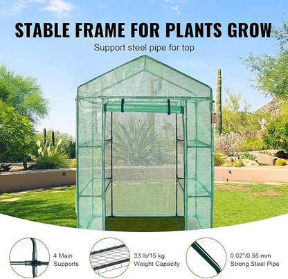VEVOR Walk-in Green House, 55.5 x 29.3 x 80.7 inch, Portable Greenhouse with Shelves, High Strength PE Cover with Roll-up Zipper Door and Steel Frame, Set Up in Minutes, for Planting and Storage