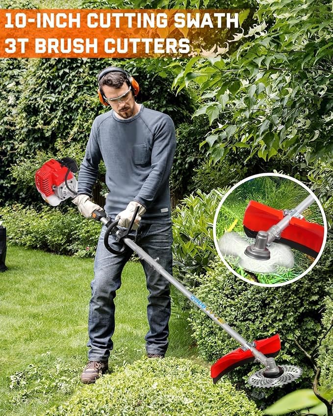 Powerful 52cc 5 in 1 Multi Functional Trimming Tools,Gas Hedge Trimmer,Weed Eater,String Trimmer, Brush Cutter,Pole Saw Chainsaw with Extension Pole, Rubber Handle & Shoulder Strap Included Red