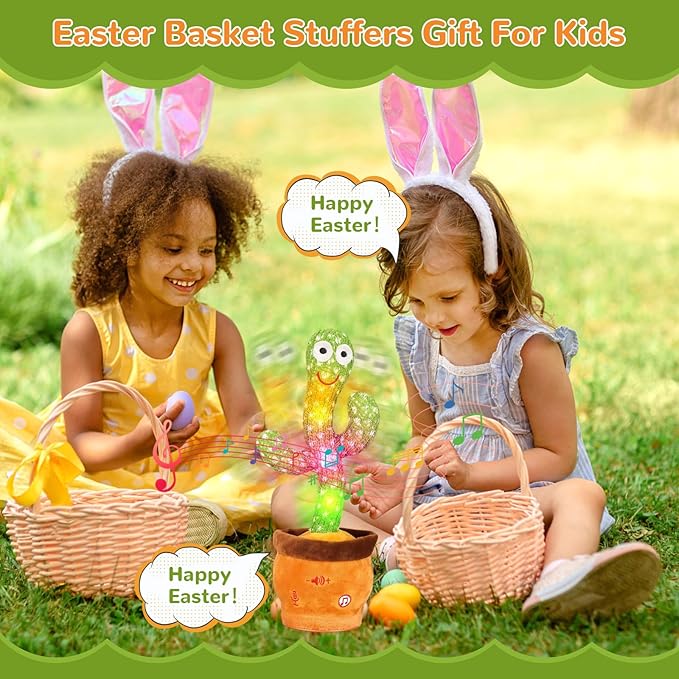 Volume Adjustable Dancing Talking Cactus, Singing Repeating Recording Mimicking Cactus Baby Toys, Interactive Learning Tummy Time Toy for Toddler Boys Girls Funny