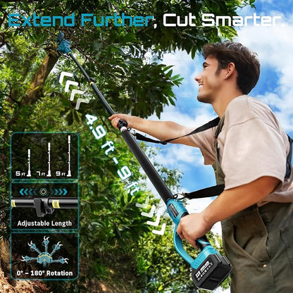 SEESII Pole Electric Pruning Shears: 1.8" Cutting Diameter 2-in-1 Cordless Power Pruner - Brushless Motor, Dual 4.0Ah Batteries, Extra SK5 Blade, 4 Modes Adjustable Branch Cutter for Garden Trimming