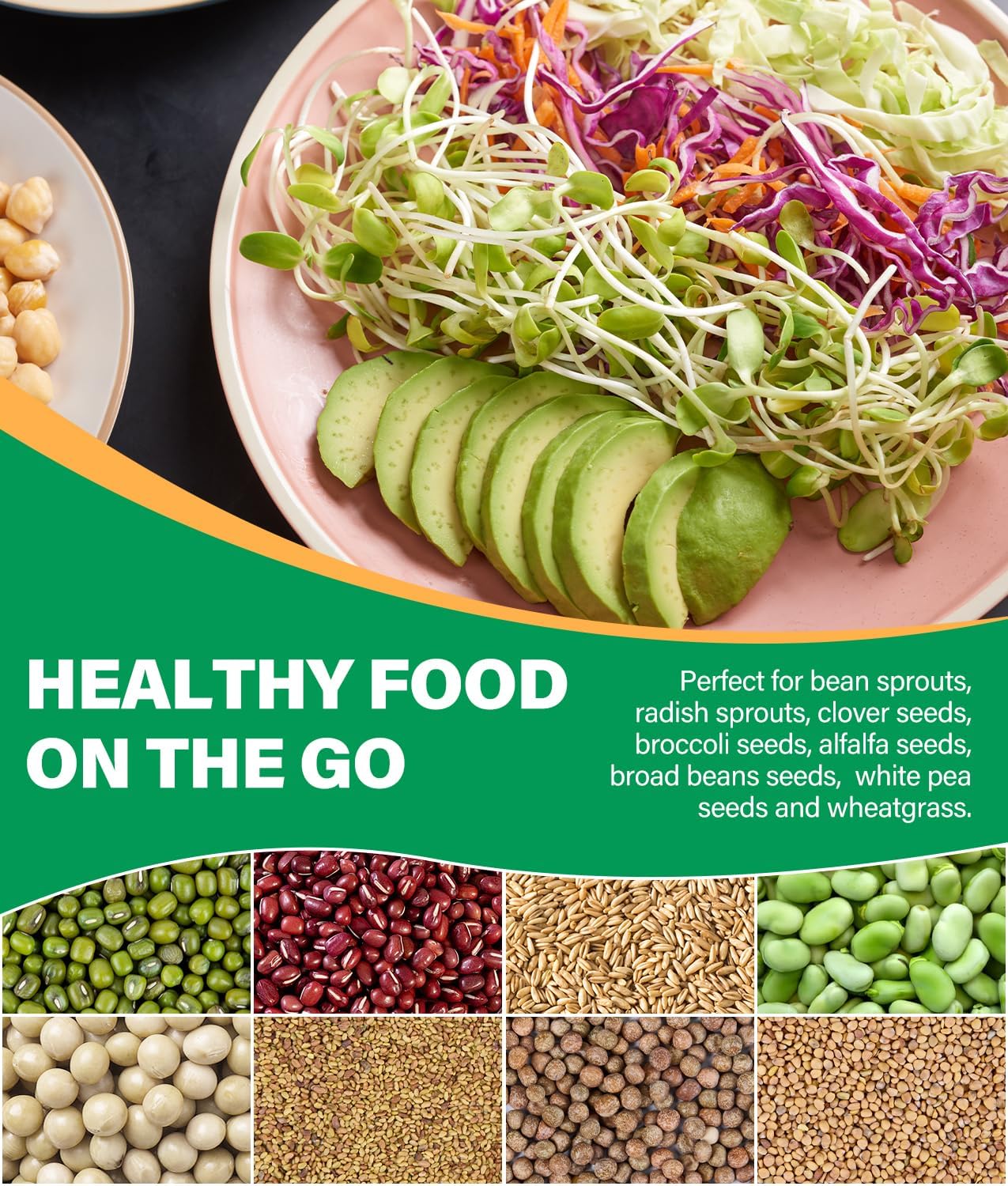 HK Stackable Seed Sprouting Kit, 4-Tier Microgreens Growing Kit with Drain Holes and Drain Tray, Fresh Organic Bean Seed Sprouter Tray, Soil-Free Sprouter Tray for Beans Alfalfa Seeds