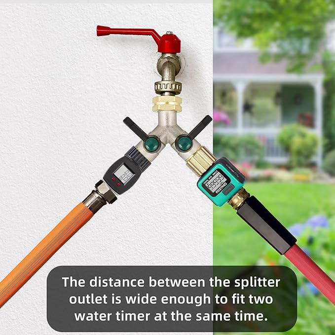 Hose Splitter 2 Way Heavy Duty, Brass Garden Hose Splitter, Faucet 2 Way hose connector, long handle 2 Way Splitter, Outdoor Faucet Splitters, Y Valve 3/4" GHT Thread.