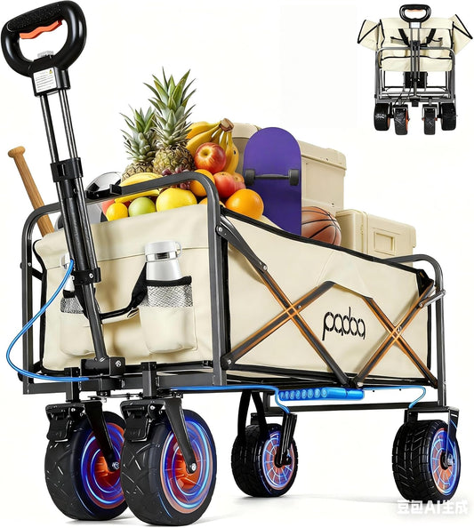 Electric Collapsible Garden Wagon Cart with Wheel,Rolling Foldable Metal Utility Wagon Carts,100w Power and 300lb Capacity, Portable for Camping,Sports,Shopping,Groceries,Laundry