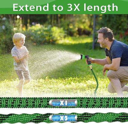 50 ft Garden Hose – 2025 New Expandable Garden Hose with 10-Function Spray Gun, Pure Brass 3/4” Fittings – Lightweight, Durable, and Kink-Free, 50ft Retractable Water Hoses for Gardening(Green Black)