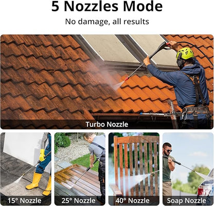 Electric Pressure Washer, 2800 PSI Max, 2.0 GPM, 8" Wheels, 5 Spray Tips and 1.5L Foam Tank, for Patio, Car, Driveway, Fence & Home Cleaning