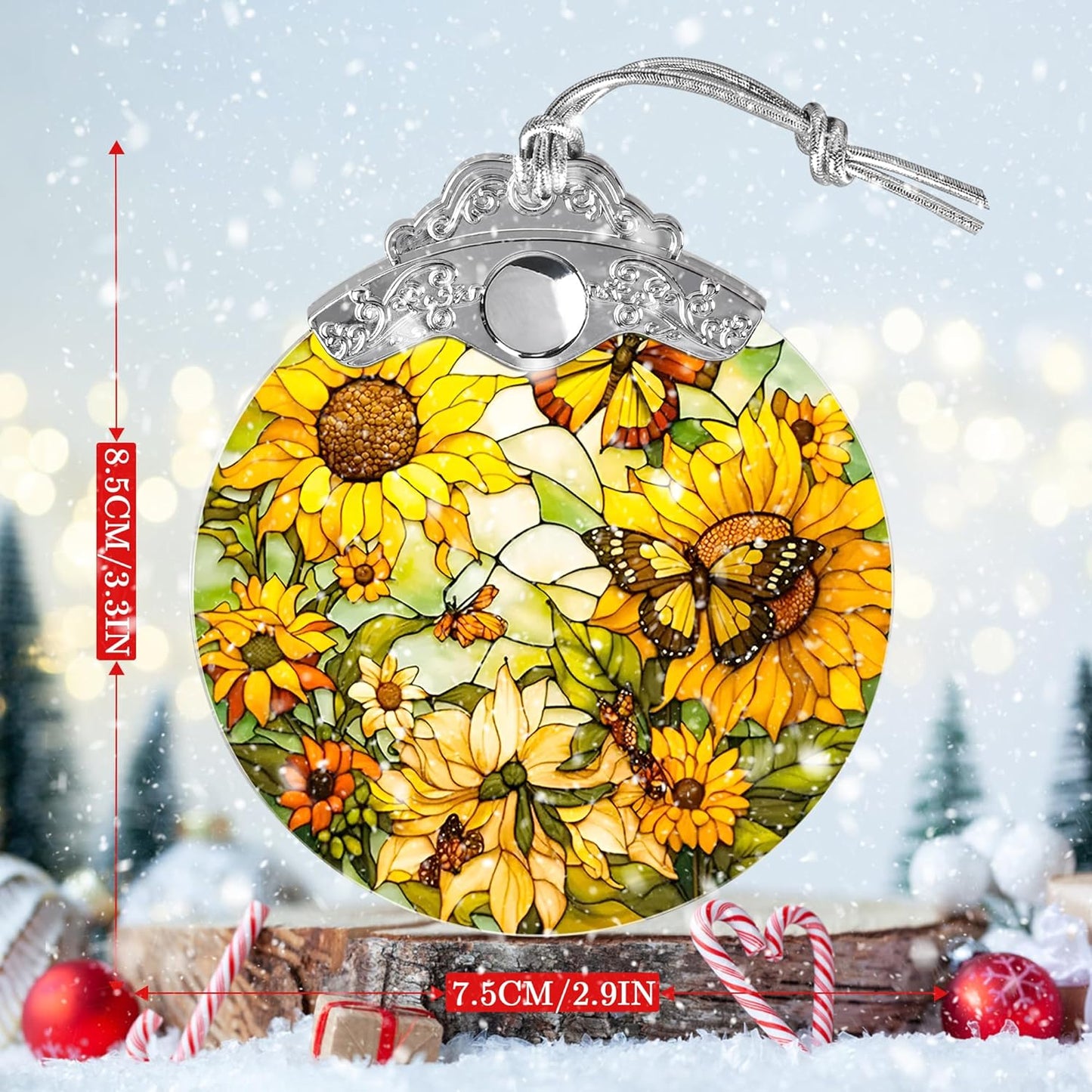 Stained Glass Suncatcher, Jocidea Sunflower and Butterfly Decor, Christmas Ornament, Holidays Ornaments, Christmas Tree Ornament, Sunflower and Butterfly Gifts