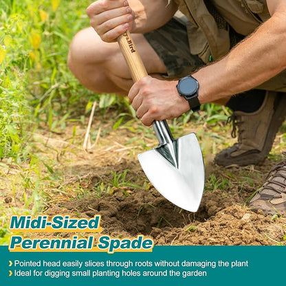 Berry&Bird Perennial Shovel, 21.6'' Pointed Head Garden Spade with Sharp Blade Wood Hand Shovel, Stainless Steel Long Trowel Gardening Tool for Roots, Planting, Digging, Transplanting and Cutting