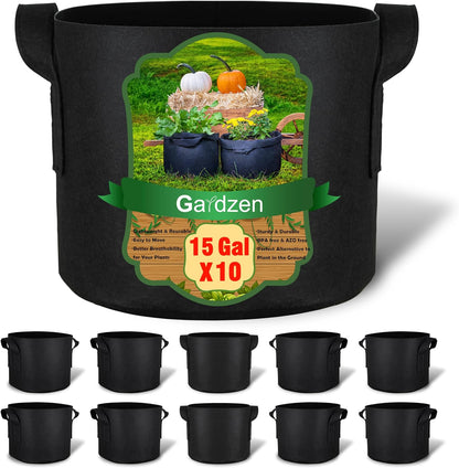Gardzen 10-Pack 15 Gallon Grow Bags, Aeration Fabric Pots with Handles