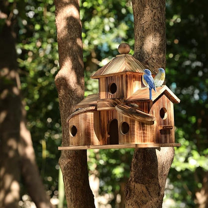 2in1 Bird House&Bird Feeder.Bird House for Outside,Hummingbird House with 6 Hole,Bluebird Finch Cardinals Hanging Big Birdhouse,Nesting Box Birdhouse for Backyard/Patio Decor.