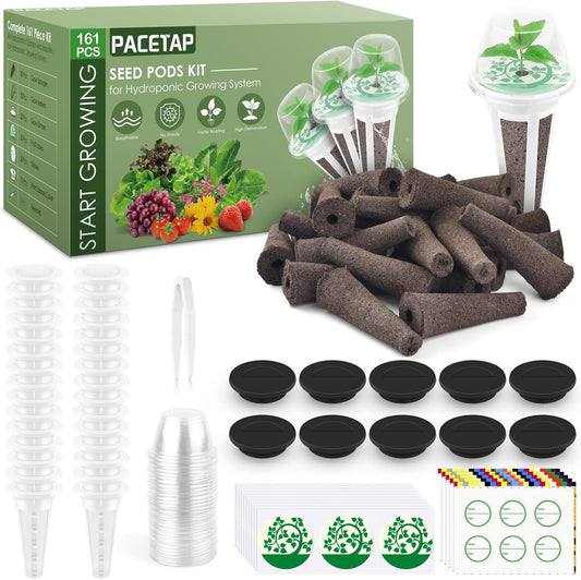 PACETAP 161 Pcs Seed Pod Kit for AeroGarden, Plant Seed Starter Sponges Kit for Hydroponic Indoor Garden System, Growing Pods Kit Include 30 Grow Sponges,30 Grow Baskets,30 Grow Domes,30 Pod Labels