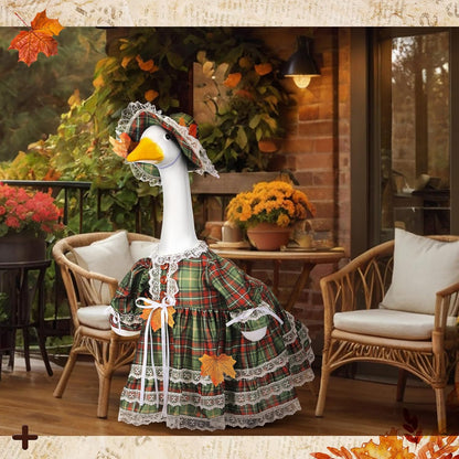 Suzile Fall Porch Goose Outfit Thanksgiving Geese Clothes for 23" High Cement or Plastic Goose Costume Plaid Dresses for Yard Lawn Outdoor Garden Patio Statue Autumn Xmas Holiday Decor