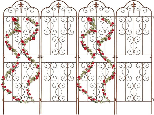 hogardeck 4 Packs 60 * 18 inch Metal Garden Trellis for Climbing Plants Outdoor,Heavy Duty,Gold Coating Rustproof Trellis for Rose, Vegetable, Flowers, Expandable,Perfect for Training Climbing Plants