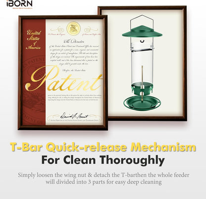 iBorn Metal Bird Feeder for Outside Hanging,Wild Bird Feeders for Cardinal,18cm Large Roof&Green,42CM Long,4.5lb High-Capacity(Seed is not Included)