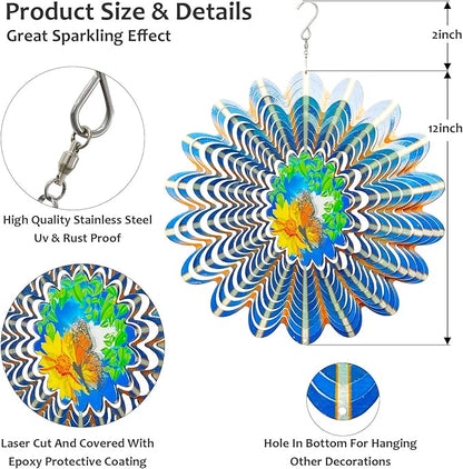 Animated Butterfly Wind Spinner | Stainless Steel Kinetic Wind Spinners 3D Hanging Sculpture, Outdoor Garden Decoration, Gift for Women/Mom/Wife/Grandma &Holiday
