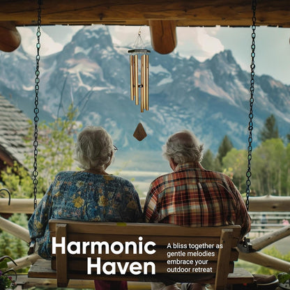 Nature’s Melody Premiere Grande Tunes Wind Chimes – Outdoor Windchime with 6 Tubes Tuned to E Pentatonic Scale, Rustproof Aluminum, Beech Wood & S Hook Hanger for Sympathy, Memorial Gift or Zen Garden