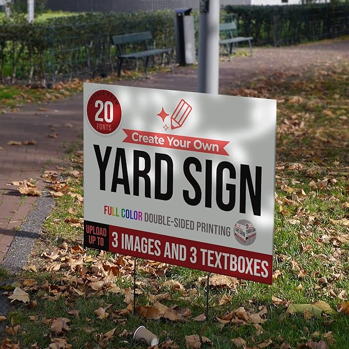 24x18" Double Sided Custom Yard Sign with Metal Stakes, Personalized Full Color Corrugated Yard Sign for Outdoors, Front and Back Custom Printed Personalized Lawn Signs 10 Pack (Design 1)