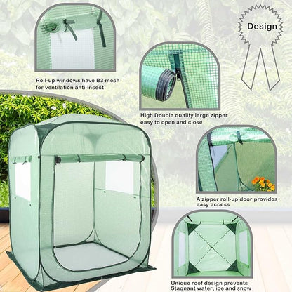 Porayhut Pop Up Greenhouse Tent,Portable X-Large Walk-in Flower House ,Indoor Outdoor Gardening Plant Sunshine Room with PE Mesh Cloth Cover for Protecting Plant from Cold Frost & Birds