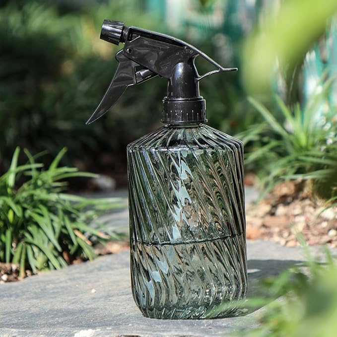 OFFIDIX Fine Mist Plant Mister,Handheld Pressure Glass Spray Bottles,0.45L/15.22oz Watering Can with Adjustable Nozzle for Outdoor Indoor Gardening and Cleaning Work(Diagonal Light Green)