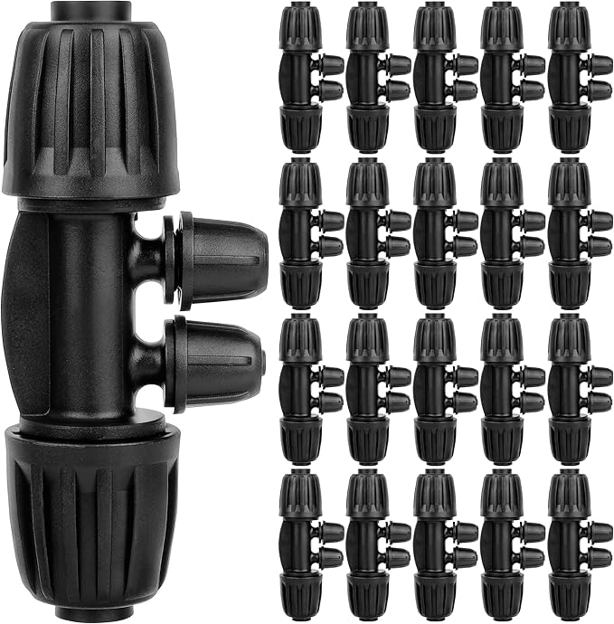 1/2 to 1/4 Drip Irrigation Fittings,20Pcs 4-Ways Barbed Tee 1/2 inch Drip Irrigation Tubing (1/2" ID x0.6-0.63" OD) 16mm to 1/4 inch Irrigation Tube Fitting Anti-Drop Barbed Connectors