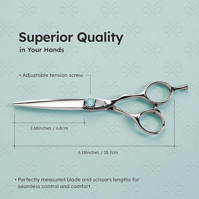 6" Professional Hair Scissors – Barber Shears Made with Premium VG10 Steel, Lightweight, Razor-Sharp, Handcrafted with Ergonomic Handle and Convex Blade, Also Great for Home Use | K9 Shears