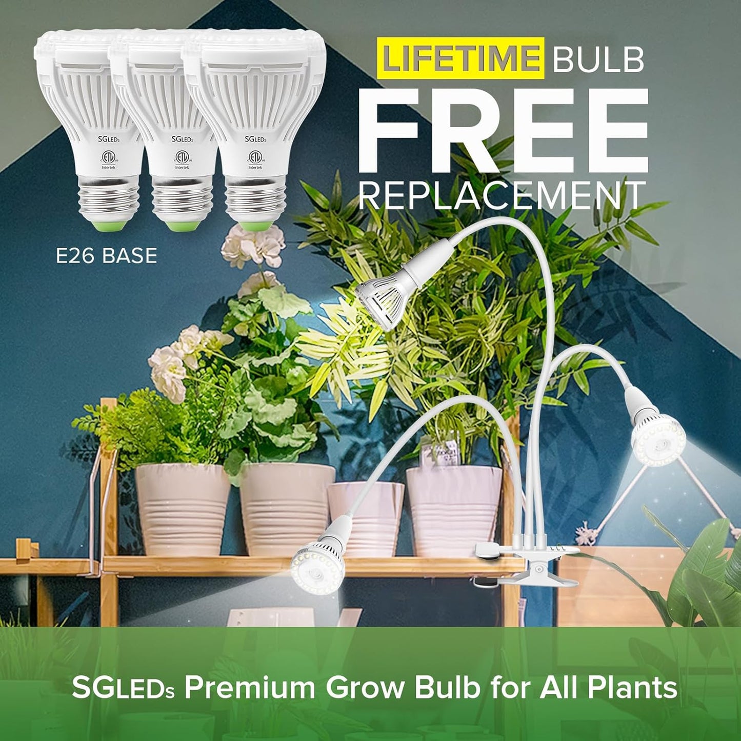 Grow Lights for Indoor Plants, LED 40 W Full Spectrum Bulb Replaceable Plant Light, 600 W Equivalent Clip on Grow Light with Optical Lens for Indoor Growing, Lifetime Free Bulb Replacement