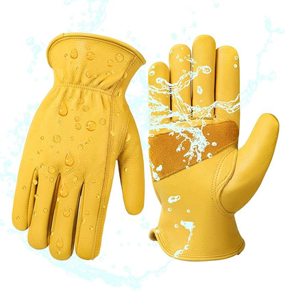 Leather Work Gloves for Men & Women, Reinforced Durable Gardening Gloves,Cowhide Work Gloves,Puncture & Cut Resistant