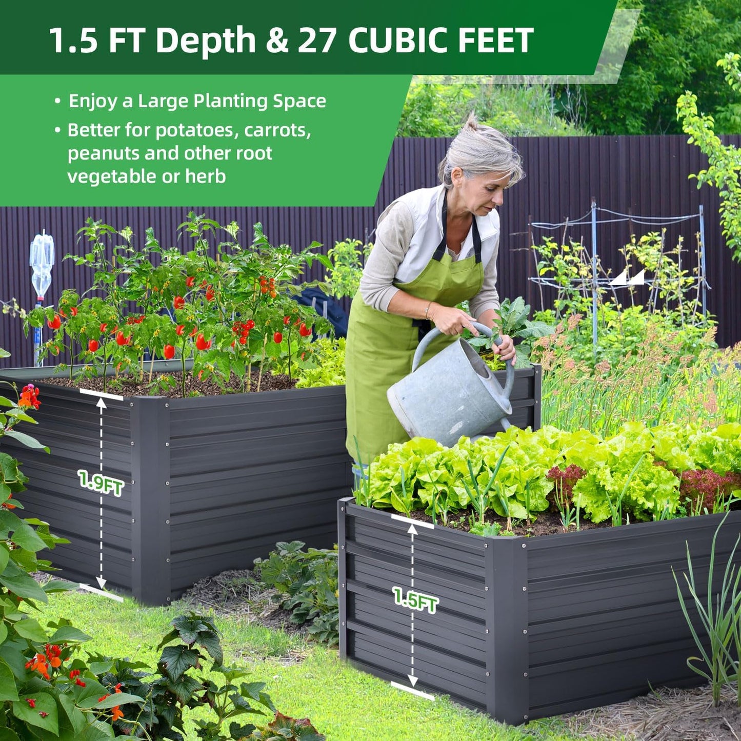 Ohuhu Metal Raised Garden Bed Outdoor 6x3x1.5 FT Reinforced Galvanized Rustproof Colored Steel Planter Boxes for Vegetables, Heavy Duty Raised Beds for Growing Flowers Herbs Succulents
