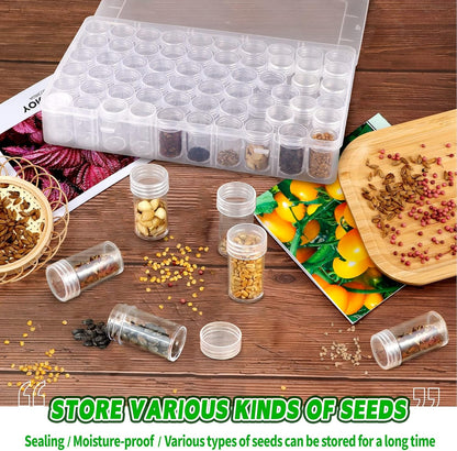 60-Slots Seed Storage Organizer Box with Label Stickers, Seed Storage Container for Flower Plants, Seeds & Bulbs, Flower, Vegetable, Clover and Basil Seeds, Gardening Supplies & Organizer