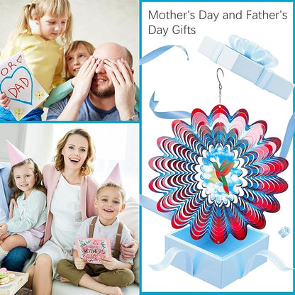 Hummingbird Animated Wind Spinner - 12In 3D Kinetic Hanging Sculpture, Creates Flying Hummingbird Animation Effect | Outdoor Garden Yard Decor, Unique Gift for Mom/Dad/Women/Men & Christmas