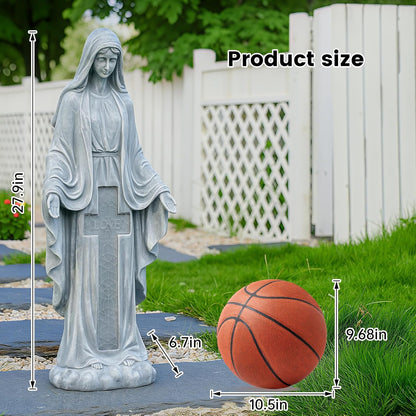 Solar Virgin Mary Praying Statue 27.9 Inch- Outdoor Religious Garden Decor with LED Lights, Weather-Resistant Magnesium Oxide Sculpture for Yard, Patio, Entryway （Gray Solar Virgin Mary）