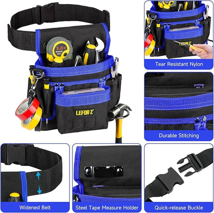 Tool Belt,Magnetic Tool Pouch,14-Pockets Tool Belts for Men,Detachable & Adjustable Tool Pouch belt for Electrician,Carpenter,Construction,Work Apron,Utility Belt,Black-Blue