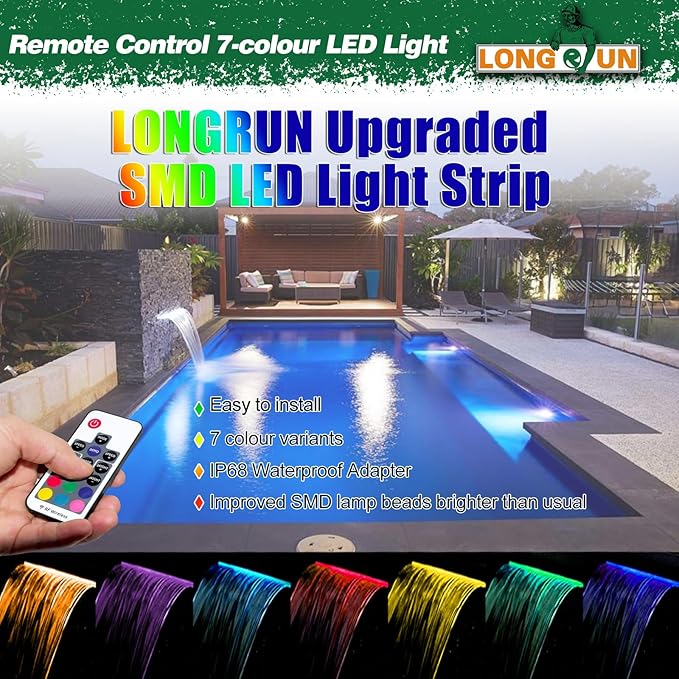 LONGRUN Waterfall Spillway Multi-Color LED Light Outdoor Pool Fountain, Acrylic Water Spillway Koi Pond Waterfalls Fountains Kit for Garden Patio Swimming Pool Koi Ponds Decoration-11.8"