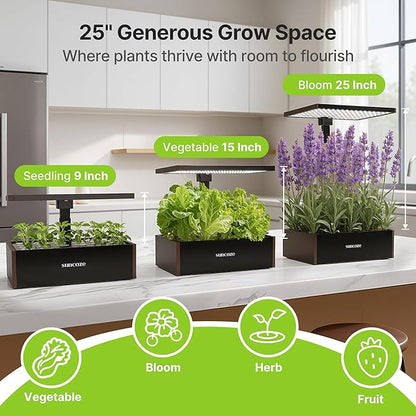 SUNCOZE Hydroponics Growing System Kit, 20 Pods Indoor Herb Garden with 10L Water Tank & Adjustable Height 25", 36W LED Grow Light, LCD Display with Veg/Flower Modes, Pump & Low Water Reminder, Black