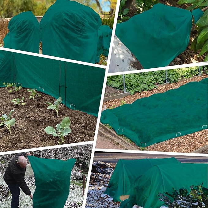 Plant Covers Freeze Protection, 10ft x 30ft 1.41 oz/yd² Frost Cloth Plant Blankets Floating Row Covers with 20 Stainless Steel Clips for Winter Plants Gardens Frost/Sun Pests Protection, Dark Green