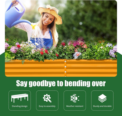 Land Guard Galvanized Raised Garden Bed with Legs, 96×24×32in Raised Garden Beds Outdoor with Drainage Holes, Planter Boxes Outdoor for Backyard, Patio, Balcony, 800lb Capacity, Cream Yellow