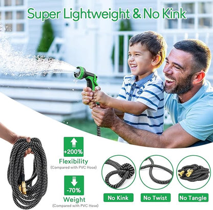 100 ft Expandable Garden Hose, 2025 New Ultra Lightweight Kink Free Flexible Water Hose 100ft, 10 Pattern Spray Nozzle, Leak-Proof Solid Brass Fittings, High-Density Outer Fabric & Durable Latex Core