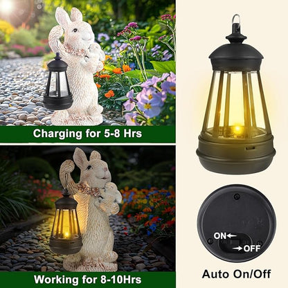 ILLUMINEW Solar Garden Statues Rabbit Lights, Outdoor Lighted Bunny Garden Decor Waterproof Figurines for Patio Porch Balcony Yard Lawn Lantern, Unique Easter Gifts for Mom Grandma Mother