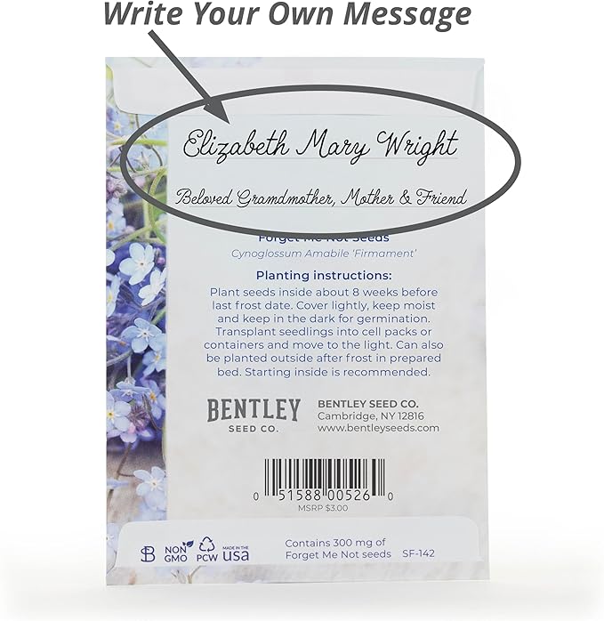 Bentley Seed Co. | in Remembrance Love Left Behind Non-GMO, Non-Coated Forget Me Not | Gardening Gifts | Flower Seeds for Planting | Growing Plants in Memory | Pack of 25