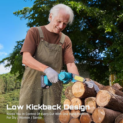 SEESII Mini Chainsaw 8 inch,Cordless Chainsaw w/ 2pcs 2000mAh Batteries,Oiler System & Replacement Chain,Handheld Chain Saw w/Safety Lock,Battery Powered Chain saw for Wood Tree Cutting,CH820+