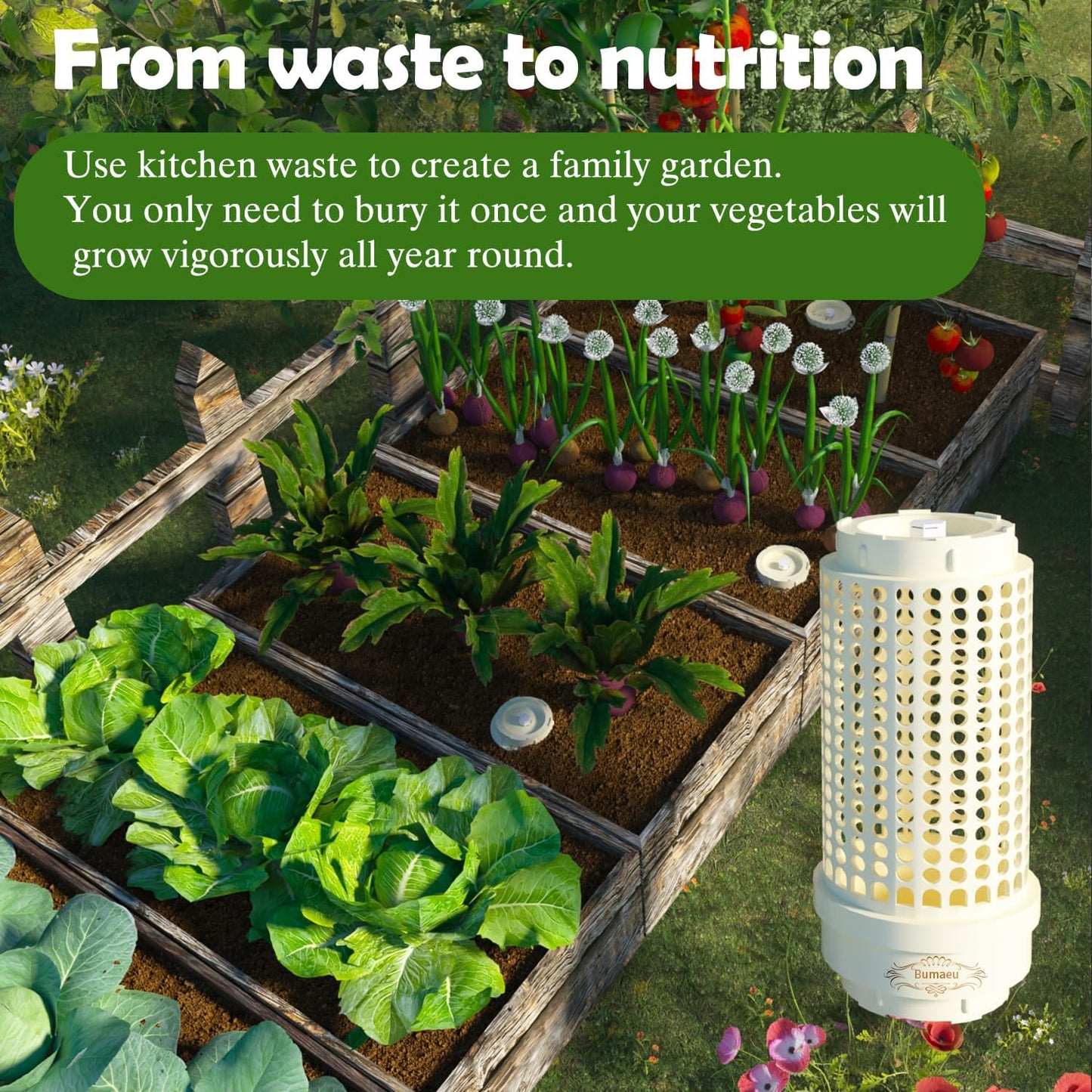 Underground Worm Farm, Garden Mini vermicomposting bin for use in Outdoor Gardening from Kitchen Food Waste, with Holes and lid, White (11.81x4.3x4.3IN)