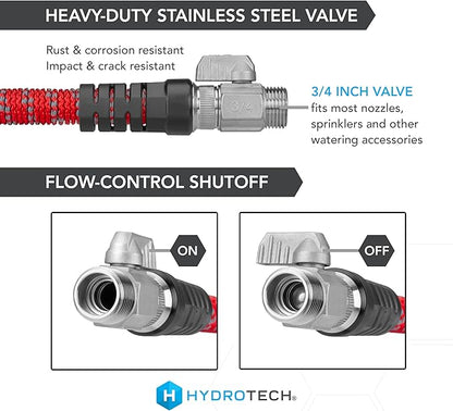 HydroTech 200 ft Expandable Garden Hose - Pro Series, 2x Max Flow, 3/4" No-Kink Flexibility, Lightweight Hose for Lawn, Garden, Car Washing, Deck and Patio Cleaning