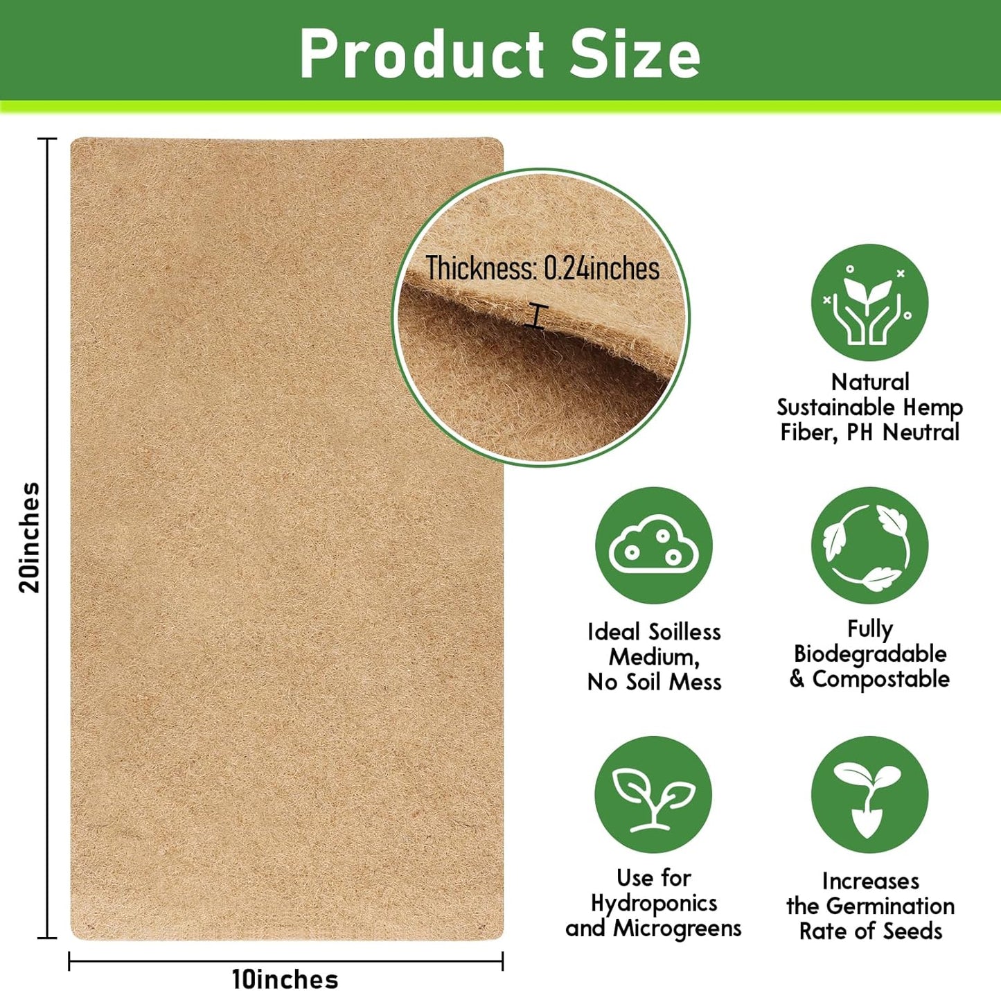 Legigo 6 Pack Jute Plant Grow Mat for Microgreens- 10" X 20" Hydroponic Grow Pads for 1020 Growing Trays, Hemp Fiber Mats Sprouting Pads Microgreens Growing Kit for Indoor Organic Wheatgrass Sprouts