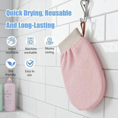 4 Pcs Exfoliating Glove Korean Exfoliating Mitt Body Exfoliator Glove Scrub Gloves Shower Gloves Dead Skin Remover for Body, Self-Tan Prep & Removal, Blue, Green, Black, Pink