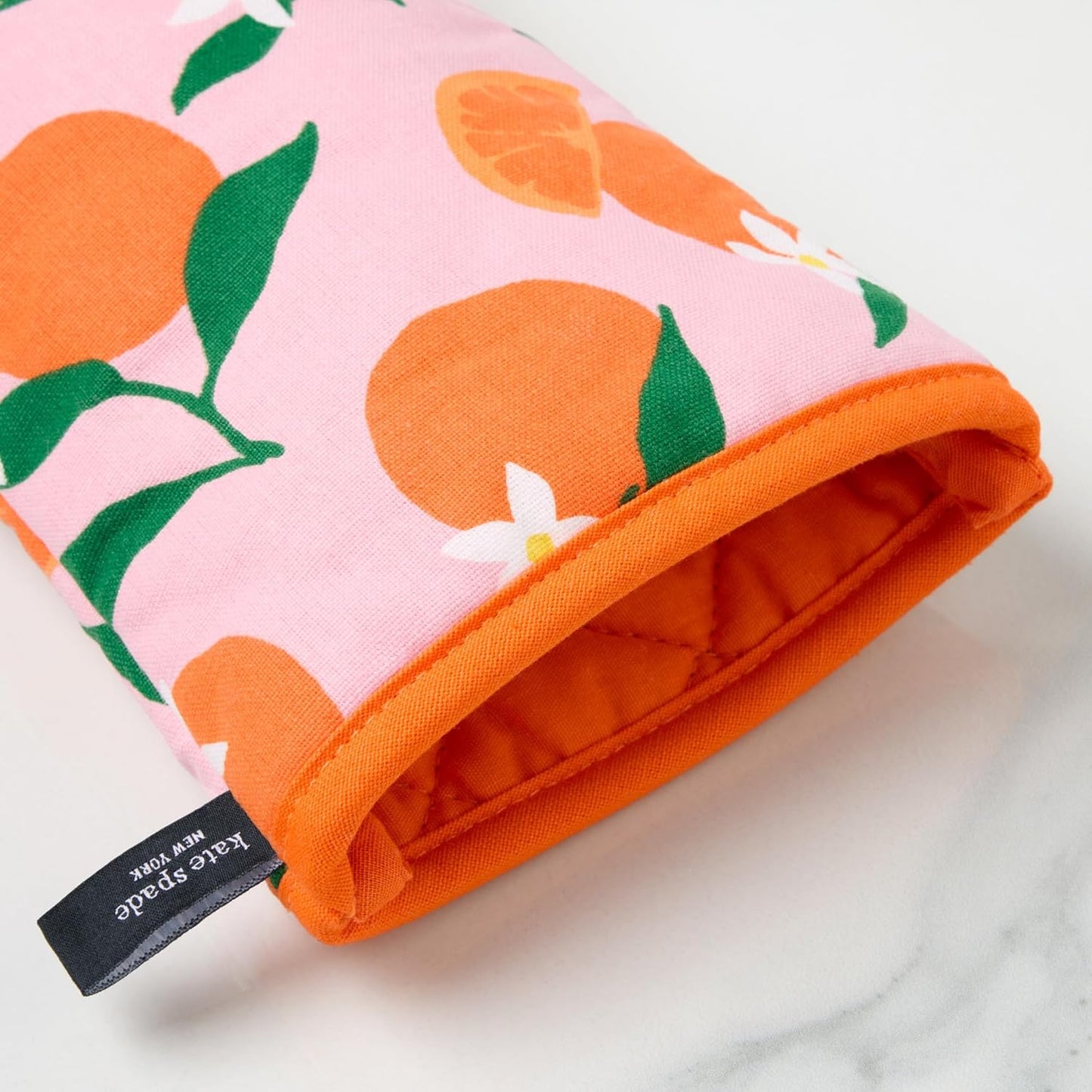 kate spade new york Squeeze The Day Oven Mitt 2-Pack Set, Heat Resistant, 100% Cotton, Orange/Pink, 7"x13"