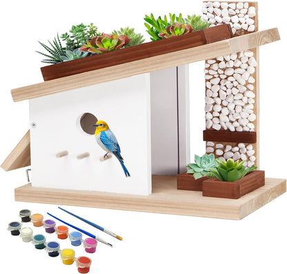 Modern Birdhouse Woodworking Kit, Build Your Own DIY Bird House Kit for Kids and Adults, DIY Woodcraft Building Projects with Paint Set