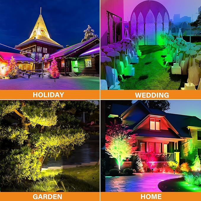 Halloween Christmas Spotlight Outdoor RGBW Low Voltage Landscape Lights, 12V-24V Color Changing Landscape Lights with Remote Control Landscape Spotlights for Garden Yard Path Tree Decorative (6 Pack)