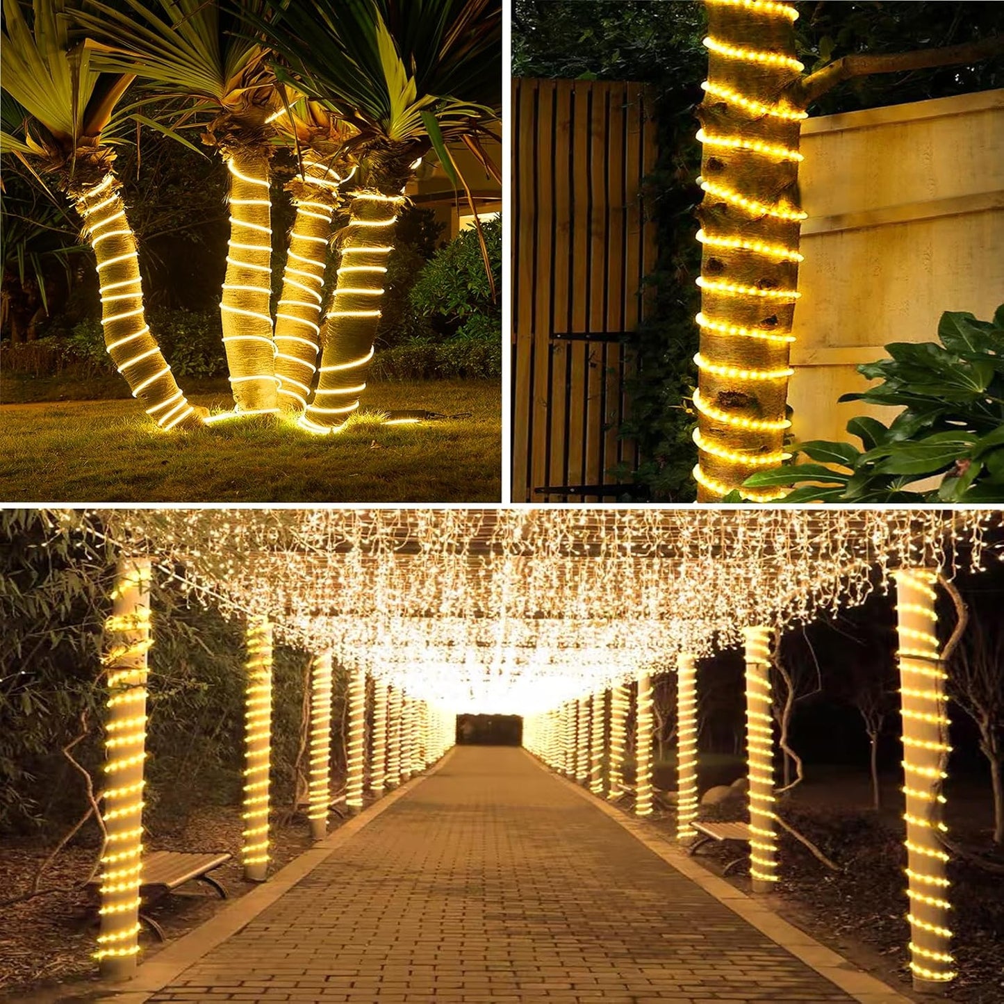 New Upgraded Solar Rope Lights 500 LED 170ft 19 Modes Solar Powered & USB Rechargeable String Lights Outdoor Waterproof with Remote Timer Dimmable for Pool Yard Party Wedding Christmas (500LED-Warm)
