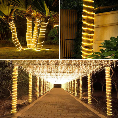 New Upgraded Solar Rope Lights 500 LED 170ft 19 Modes Solar Powered & USB Rechargeable String Lights Outdoor Waterproof with Remote Timer Dimmable for Pool Yard Party Wedding Christmas (500LED-Warm)