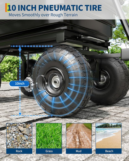 GarveeLife Poly Dump Cart - Heavy Duty 600 LBS Garden Cart with Quick-Release Dumping 10 in Tires, Utility Wagon for Yard Work, Landscaping, Gardening